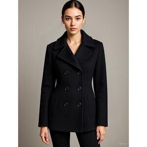 Croft & Barrow Women's Classic Black Double-Breasted Wool Blend Pea Coat Medium
